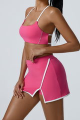 Women's Color-Block Sports Bra & Slit Mini Skirt Set