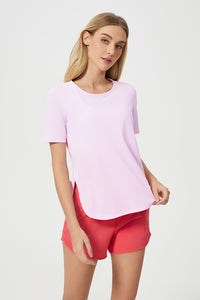 Women Short Sleeve Side Split Quick Dry Loose Breathable Running Fitness Sports Yoga Top