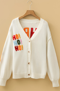 Women's Fall Christmas Lettering Relaxed V-Neck Cardigan