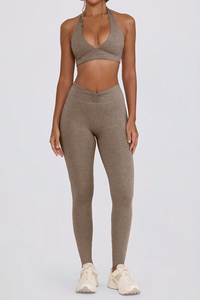 Women's Brushed Sports Yoga Bra And Pleated Legging Set