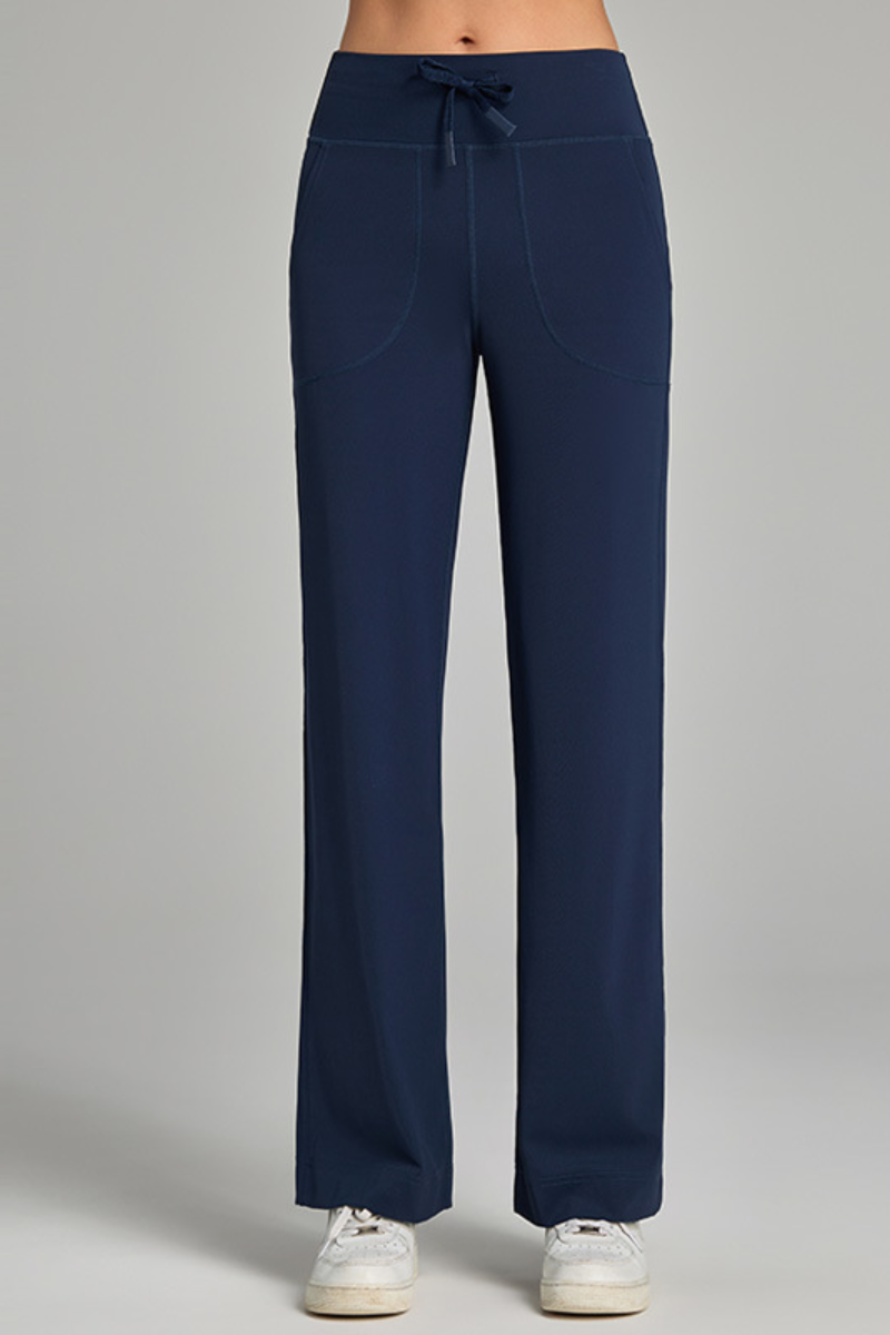Women's Spring Drawstring Quick-Dry Pocket Straight Pants