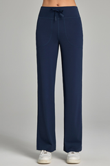 Women's Spring Drawstring Quick-Dry Pocket Straight Pants