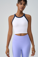 Long-sleeve, color-contrast sports bra