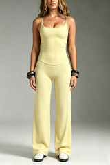 Women's Yoga Tank Top Straight Wide Leg Pants Two Piece Set