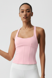Women's Fishbone Shaping Cross Back Yoga Sports Tank Top