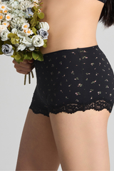 Women's Seamless Comfort Black Floral Lace Shorts
