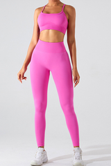 Women's Set:U-neck Cross Back Bra & High Waist Leggings