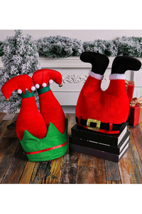 Funny Upside Down Santa Elf Pants Hat With Jingle Bells Pom