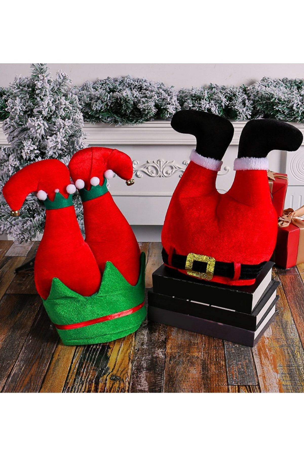 Funny Upside Down Santa Elf Pants Hat With Jingle Bells Pom