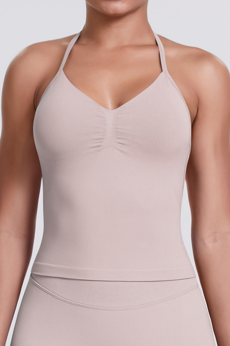 Knit Halter Sports Bra - Seamless Breathable Yoga & Workout Top