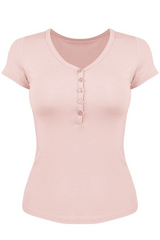 V-neck button-down short-sleeved sports top