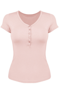 V-neck button-down short-sleeved sports top