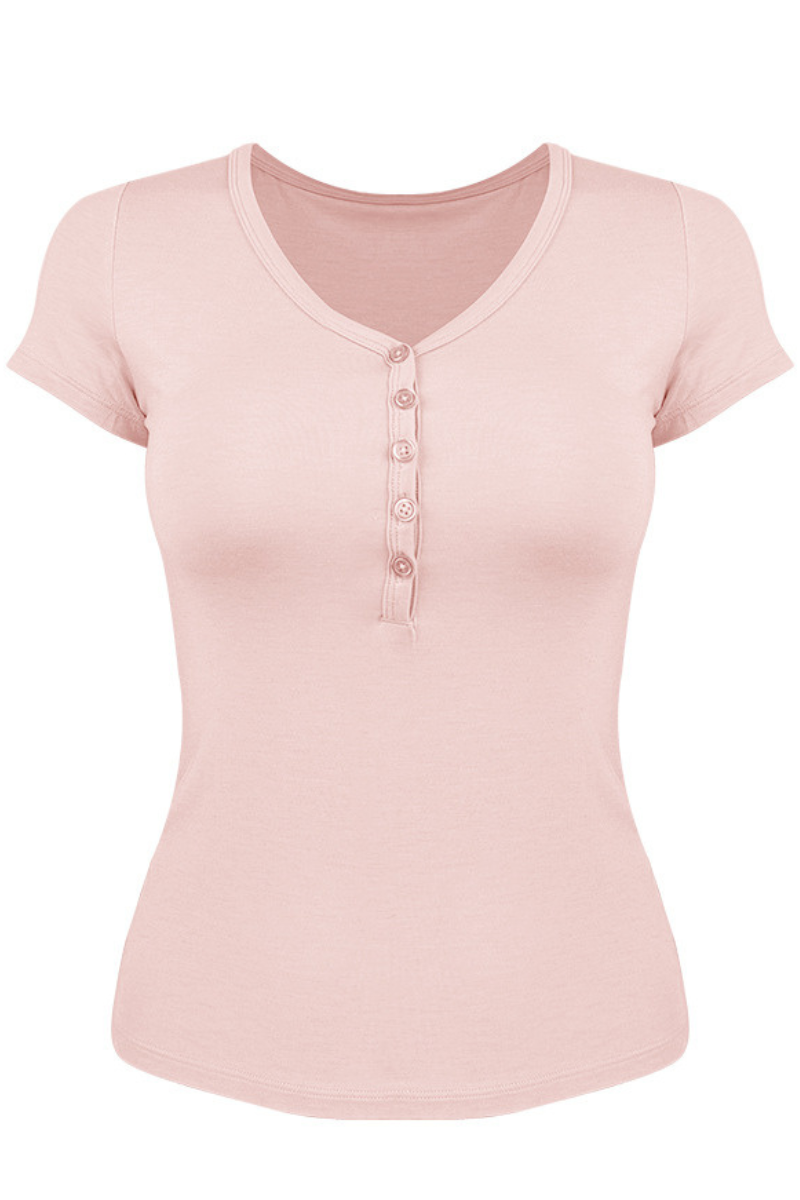 V-neck button-down short-sleeved sports top