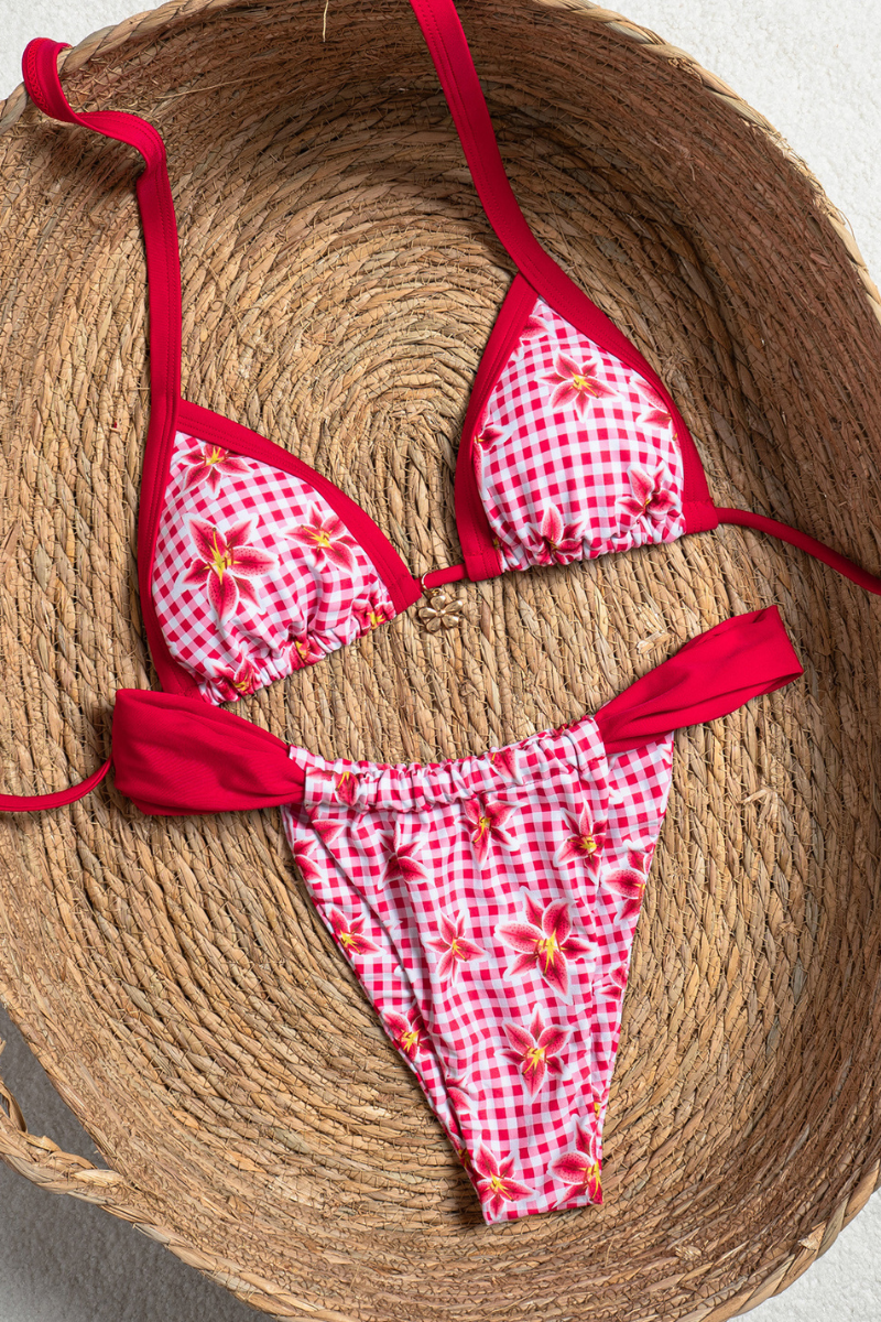 Women's Lily Print Halter Triangle Low Waist Bikini Set