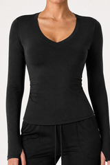 Women’s V-Neck Thumbhole Form-Fitting Long Sleeve Yoga Top