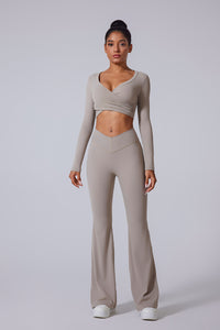 Women'S Brushed Tight Yoga Suit Set With Long Sleeves + Long Pants