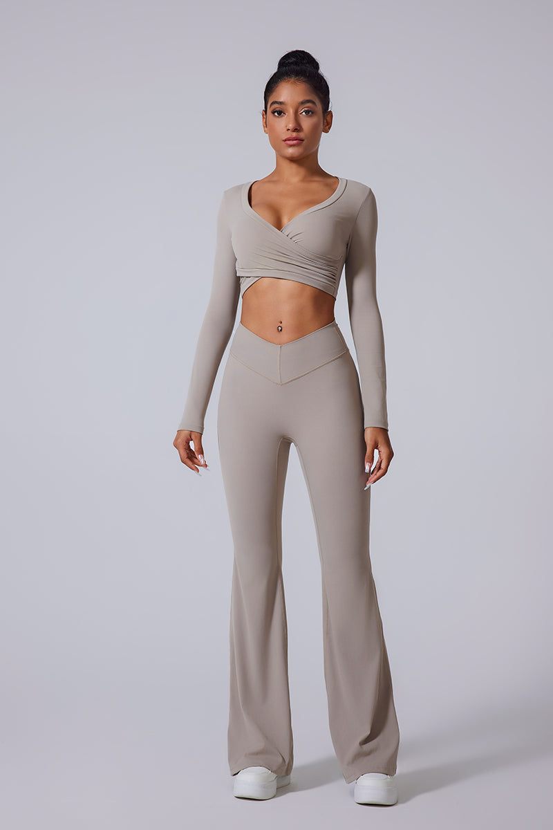 Women'S Brushed Tight Yoga Suit Set With Long Sleeves + Long Pants