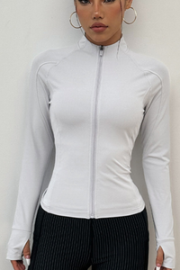 Collared, zippered, snug-fitting jacket