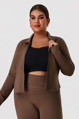 Plus Size Women's Mock Neck Curved Hem Long Sleeve Yoga Jacket