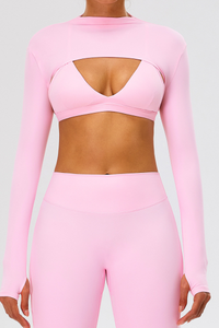 Women's Athletic Stand Collar Finger Cuffs Long Sleeves Top