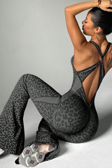 Women's Seamless Leopard Print Crisscross Back Jumpsuit