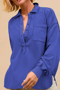Semi-open collar long-sleeved shirt