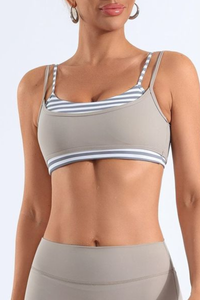 Women's Striped Contrast Double Thin Strap Two-Piece Look Bra