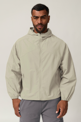 Men's Zip-Up Hooded Windbreaker - Water-Repellent Outdoor Jacket