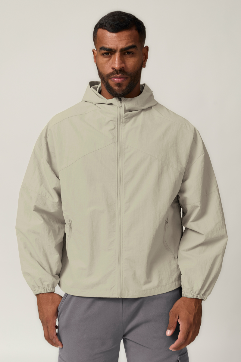 Men's Zip-Up Hooded Windbreaker - Water-Repellent Outdoor Jacket
