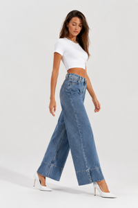 Women's High Waist Wide Leg Straight Stretch Jeans