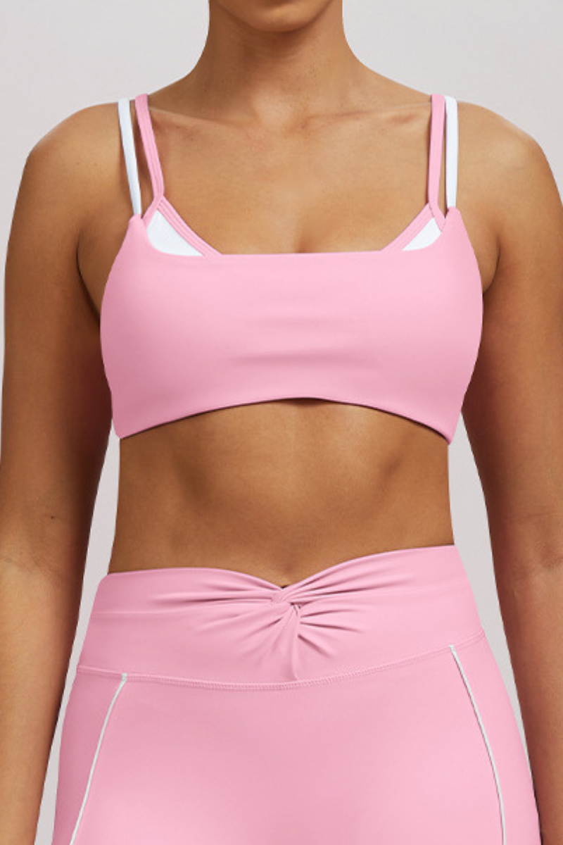 Women's Athletic Double-Strap Color Block Twist-Back Bra