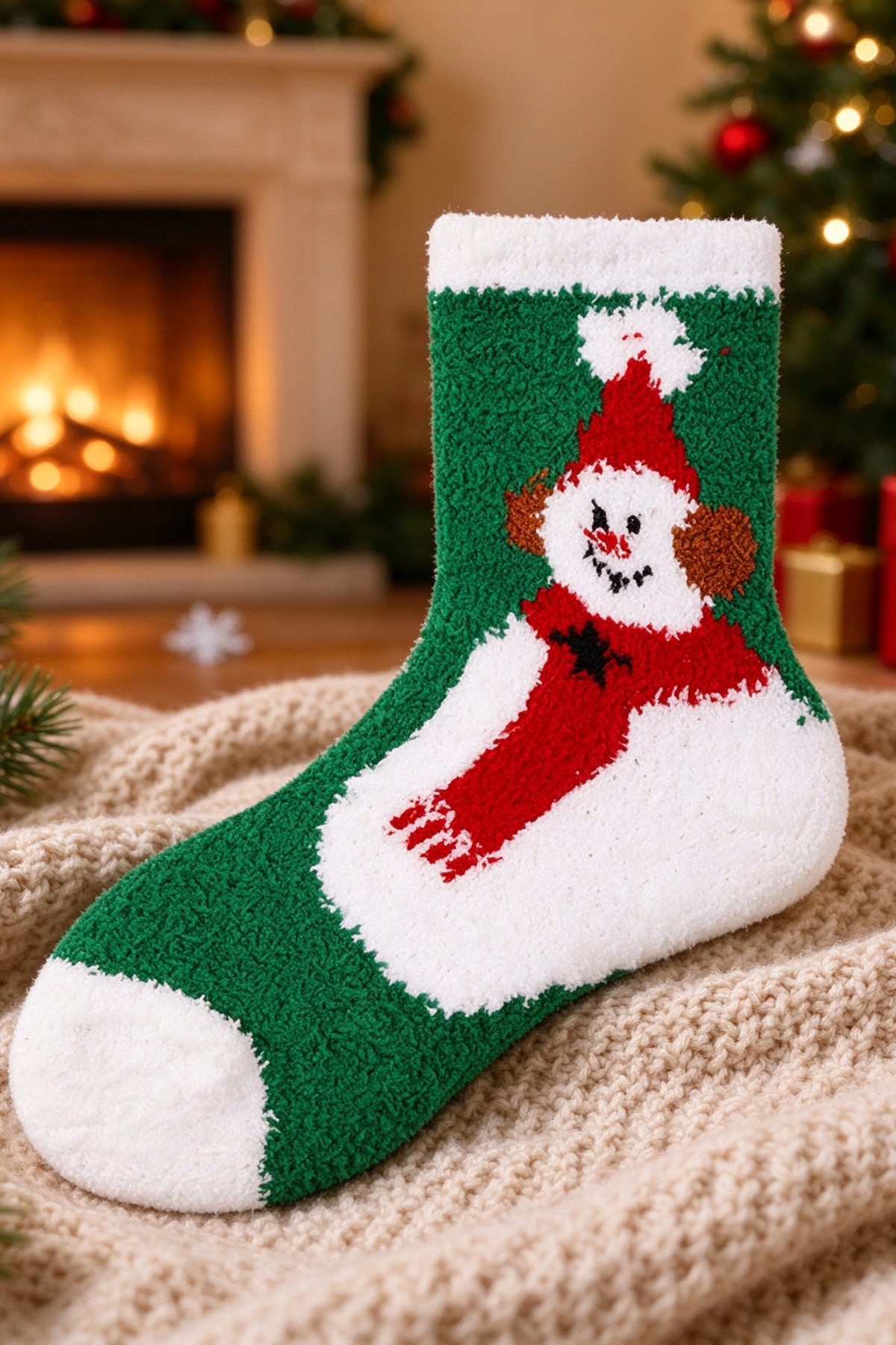 Women's Christmas Coral Fleece Socks Cute Santa Tree Striped