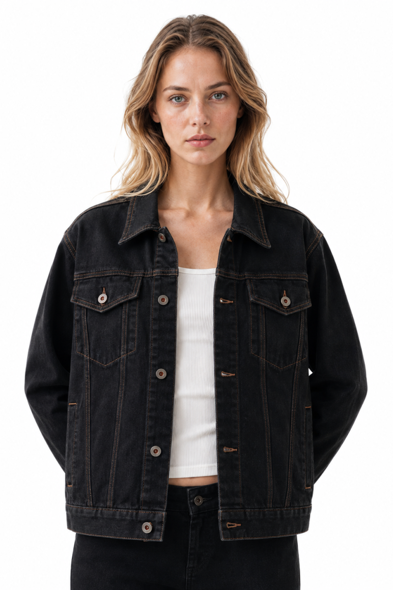 Women's Fall Vintage Classic Raw Black Denim Jacket