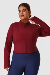 Plus Size Women's Fitted Stand Collar Line Detail Yoga Jacket