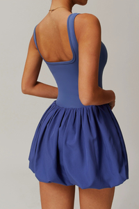 Women's Square Neck Bubble Hem Built-in Shorts Mini Dress