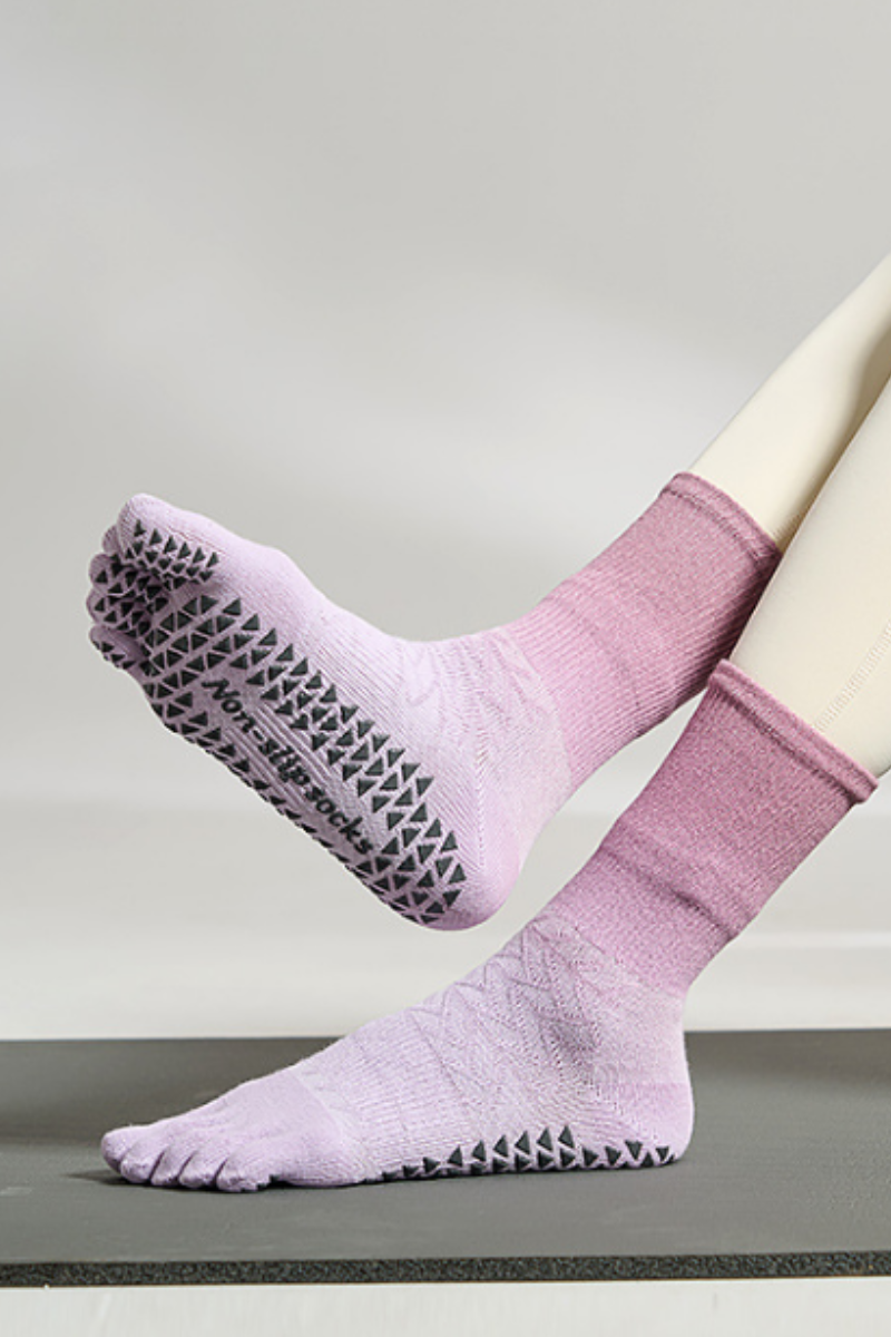 Women's Colorful Ombre Crew Yoga Grip Five-Toe Socks