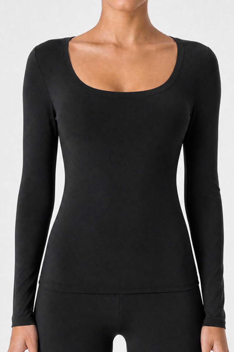 Women’s Wide Scoop Neck Form-Fitting Long Sleeve Pilates Top