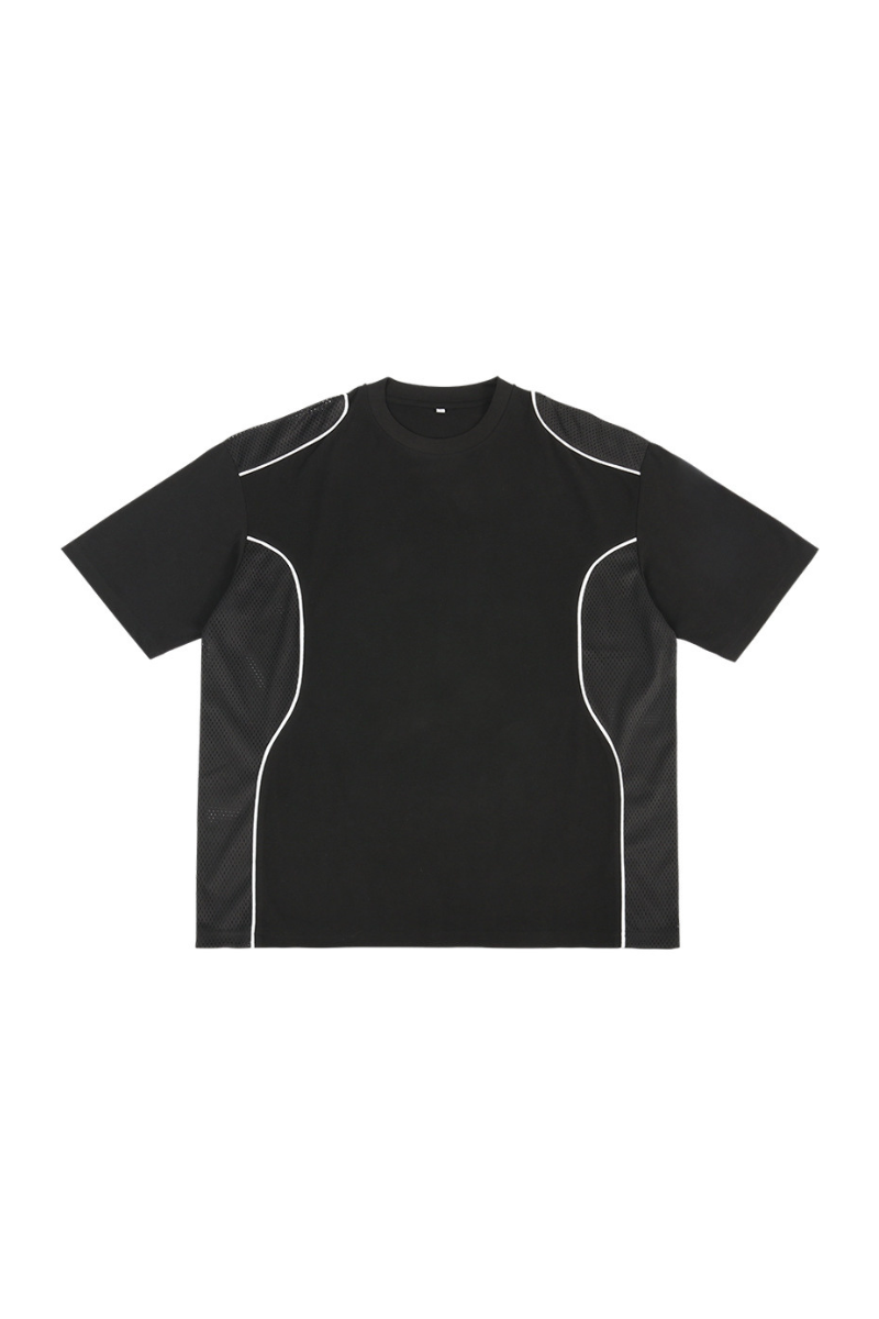 Men Summer Mesh Splice Contrast Stitch Oversized Cotton Tee