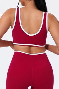 Women's Color-Block Sports Bra & Cross-Waist Sport Leggings Set