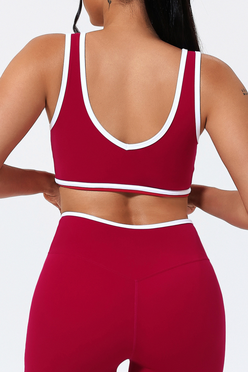 Women's Color-Block Sports Bra & Cross-Waist Sport Leggings Set