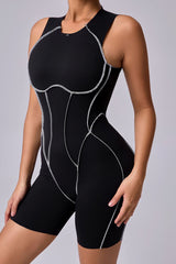 Women Patchwork Color Clash High Stretch Skinny Back Sports Fitness Yoga Bodysuit
