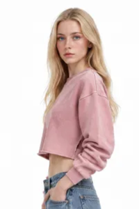 Women's Fall 100% Cotton Cropped Distressed Sweatshirt