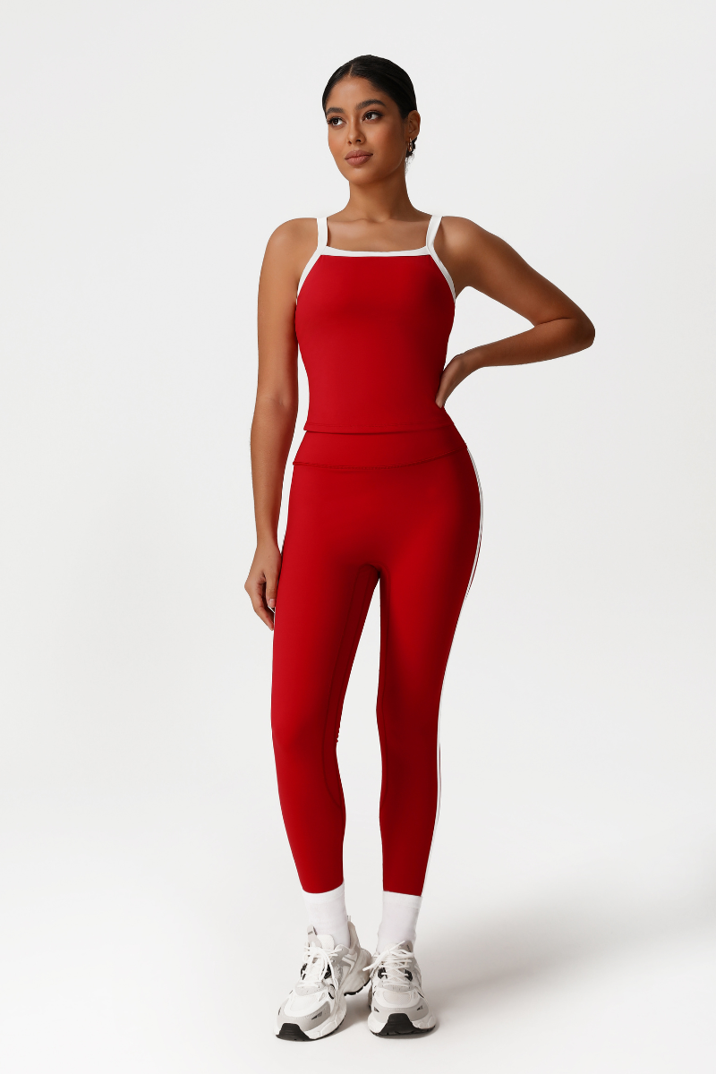 Women High-Waisted Color-Block Butt-Lifting Yoga Set: Vest + 9/10 Leggings