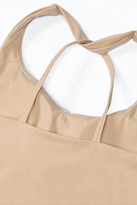 Women Cross Back Yoga Set: High Waisted No Pleat Seam Micro Wide Leggings + Pleated Crossover Camisole Bra