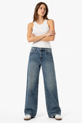 Women's 100% Cotton High Waist Wash Straight Leg Jeans