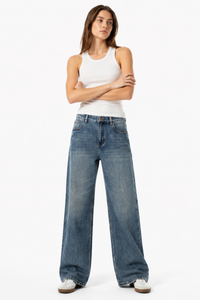 Women's 100% Cotton High Waist Wash Straight Leg Jeans