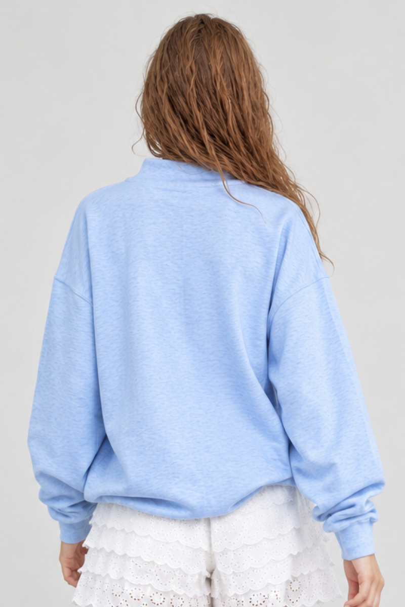 Women's Fall Embroidery Appliqué Sweet Mockneck Sweatshirt
