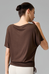 Women's V Neck Batwing Sleeve Side Drawstring Loose Fit Top