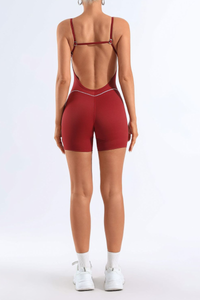 Women's Striped Color-Block Padded Backless Short Yoga Jumpsuit