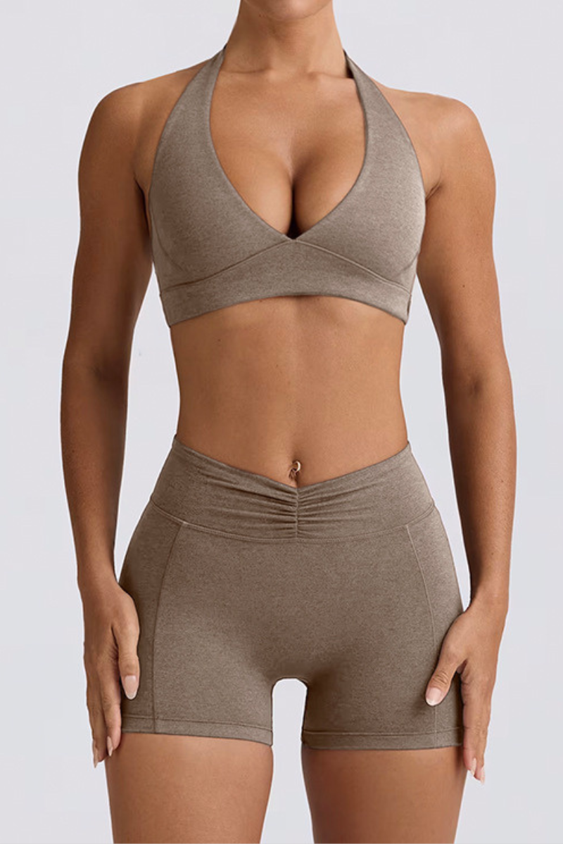 Women's Brushed Sports Yoga Bra And Pleated Short Set